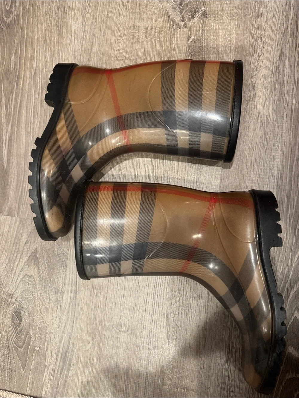 Burberry Tan Black Check Tall Rain Boots